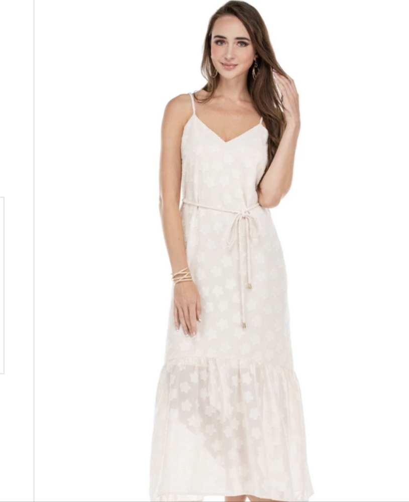 Joy Joy Midi Flounced Hem Ivory Dress